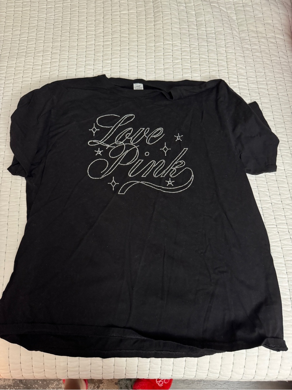 PINK Victoria's Secret Black Tee with Rhinestone 'Love Pink' Script